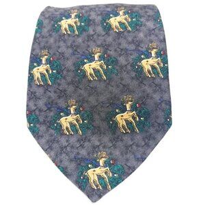 Rudolph Company | Men's Gray Reindeer & Mistletoe Print Christmas or Holiday Tie